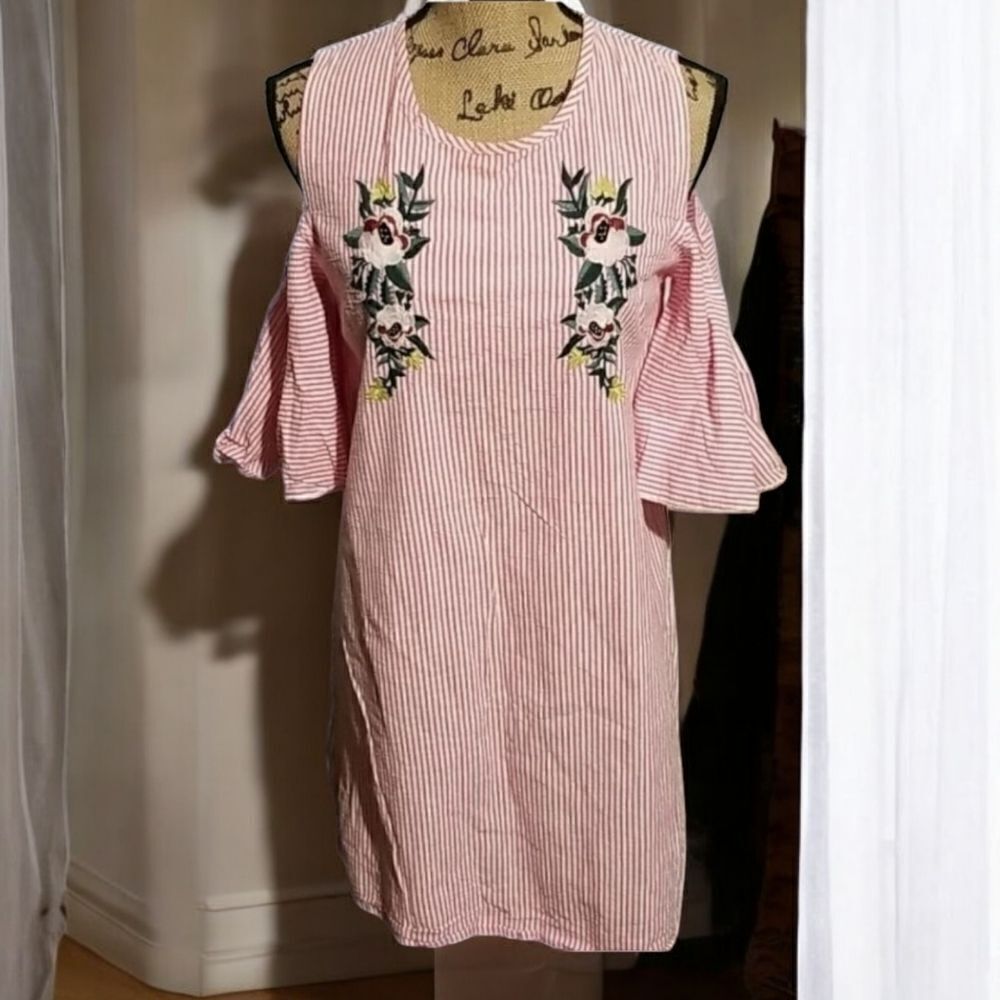 PRIMARK Striped Embroidered Dress Size 4